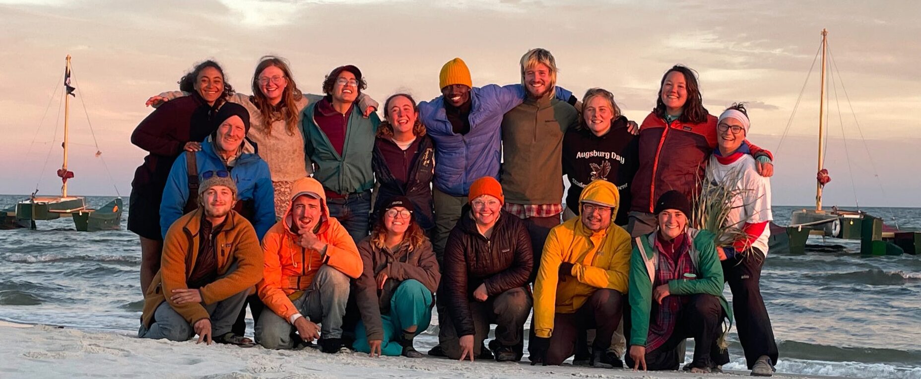 The crew of the 2023 expedition on their last day on Cat Island in the Gulf of Mexico